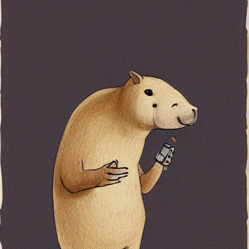 Image similar to capybara dressed as an american rapper smoking a blunt, full body, facing camera, centered, high quality art