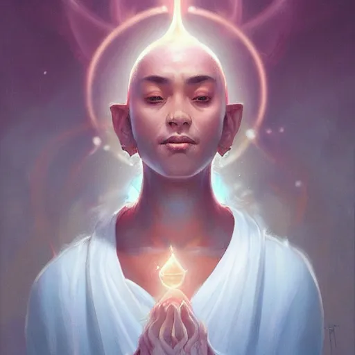 Prompt: beautiful portrait of a monk achieving enlightenment, trending on artstation, trending on deviantart, by Peter Mohrbacher