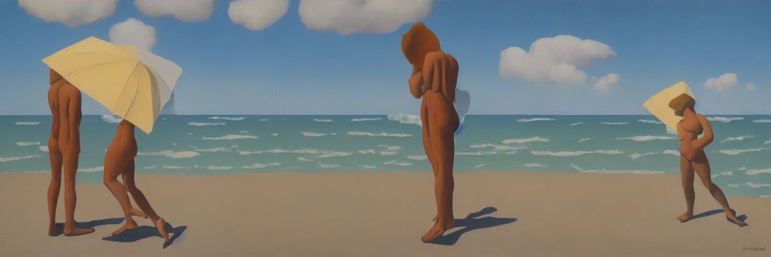 Prompt: ocean beach oil painting magritte