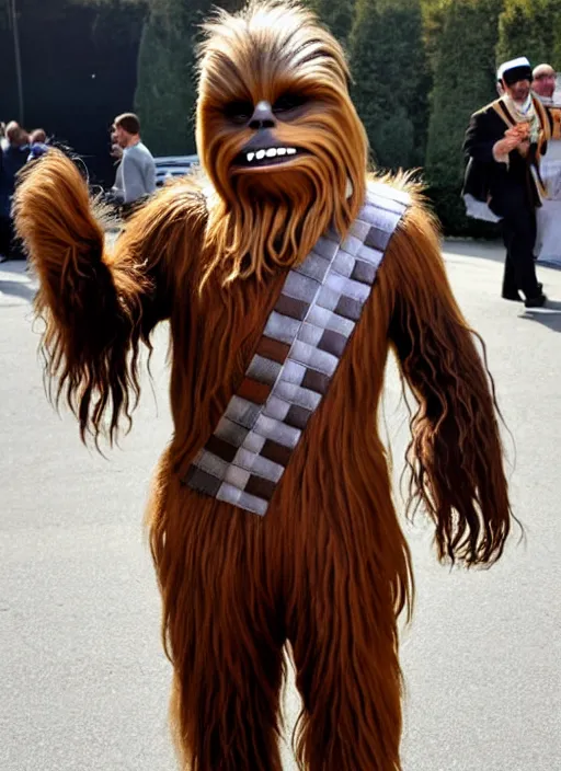 Prompt: chewbacca in national jewish costume, israel, kosher, hava nagila