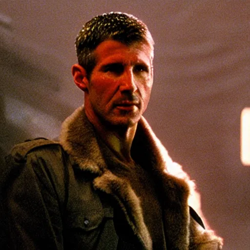 Prompt: film still blade runner Officer Deckard wearing Supreme Drip