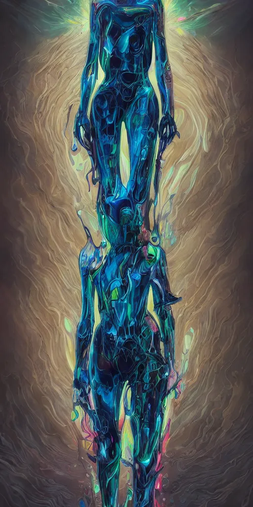 Prompt: symmetrical liquid surface form fused with human form fashion outfit concept design, rainbow iridescent accents, full body frontal view, Peter mohrbacher, zaha hadid, tsutomu nihei, emil melmoth, zdzislaw belsinki, Craig Mullins, yoji shinkawa, trending on artstation, beautifully lit, hyper detailed, insane details, intricate, elite, ornate, elegant, luxury, dramatic lighting, CGsociety, hypermaximalist, golden ratio, octane render, weta digital, micro details, ray trace, 8k,