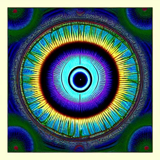 Image similar to an eye, plurality, in the style of alex grey