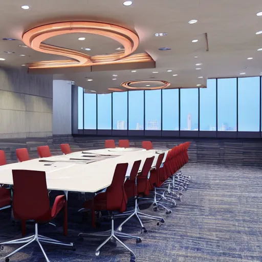 Image similar to corporate conference room interior concept design by frank lloyd wright high quality ultra realistic 8 k