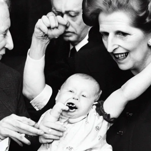 Prompt: margaret thatcher eating a baby