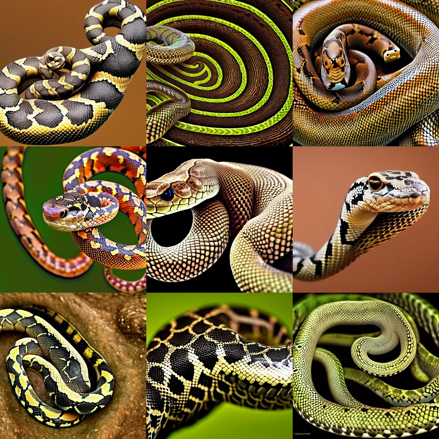 Prompt: hyper realistic photo of a fractal snake with a snake head, long shot, very accurate coherent image, natural geographic, award-winning shot