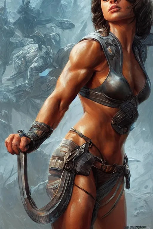 Prompt: muscled Mila Kunis as a ruggedly handsome hero, intricate, elegant, highly detailed, centered, digital painting, artstation, concept art, smooth, sharp focus, illustration, art by artgerm and donato giancola and Joseph Christian Leyendecker, WLOP