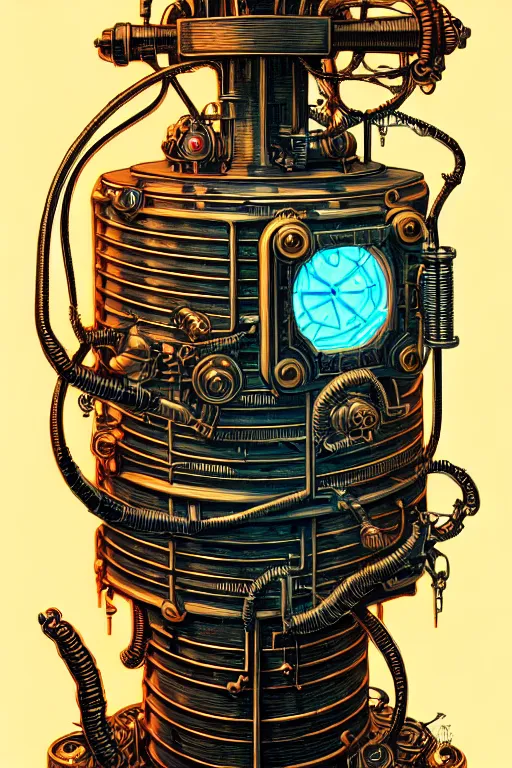 Image similar to steampunk cryo chamber containing an caterpillar, high details, intricately detailed, by vincent di fate, inking, 3 color screen print, masterpiece, trending on artstation,, sharp, details, hyper - detailed, hd, 4 k, 8 k