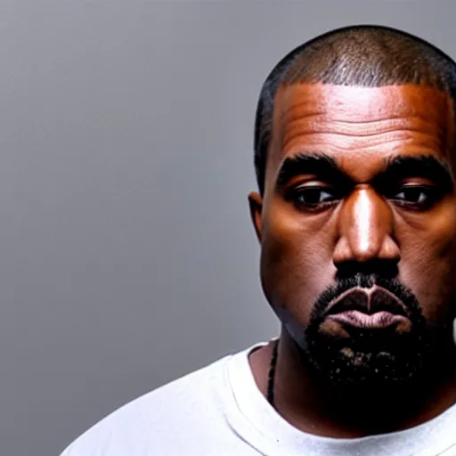 Image similar to mugshot of sad kanye west, prison photo