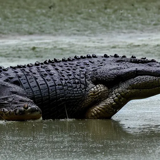 Prompt: The sudden rainstorm washed crocodiles into the ocean.