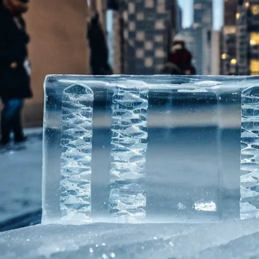 Image similar to see through clear sheet of ice in front of man man behind ice