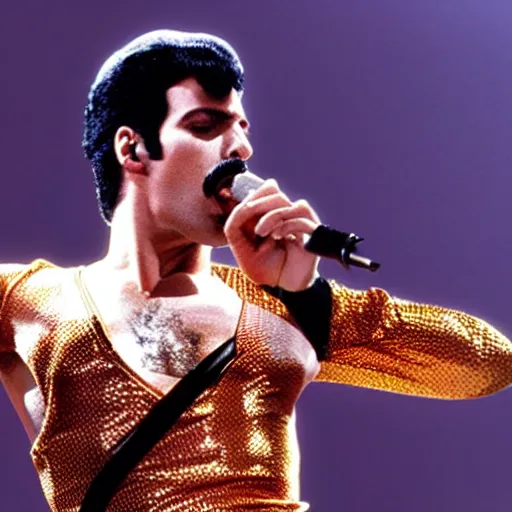 Image similar to freddie mercury performing, on the planet mecury