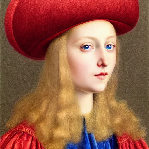 Prompt: blonde victorian princess, hyperrealism, concept art, jan van eyck