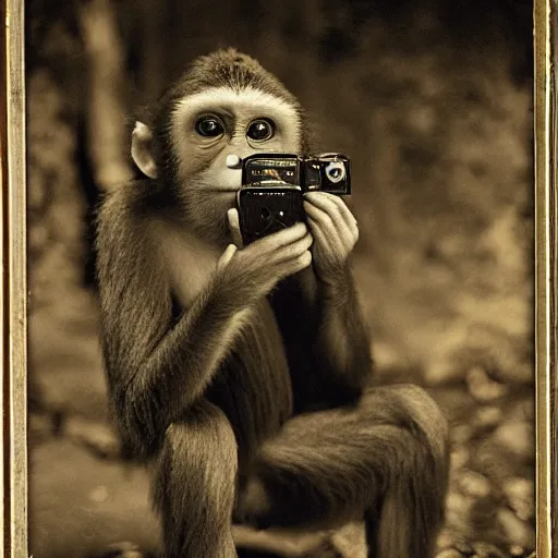 Image similar to Portrait of a monkey holding a camera