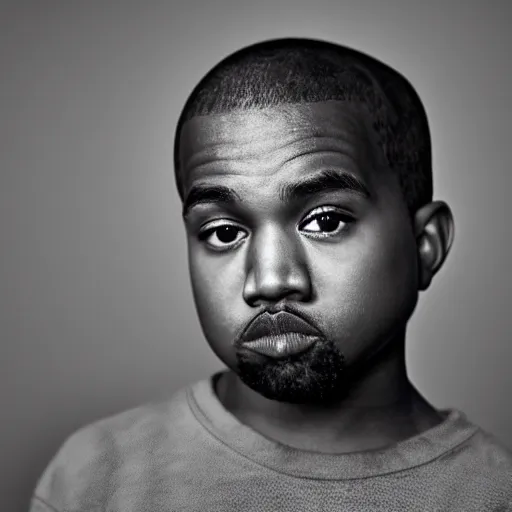 Image similar to the face of young kanye west wearing yeezy clothing at 1 2. 5 years old, portrait by julia cameron, chiaroscuro lighting, shallow depth of field, 8 0 mm, f 1. 8