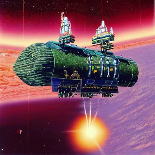 Prompt: spacecraft by Chris Foss