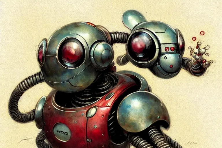 Image similar to adventurer ( ( ( ( ( 1 9 5 0 s retro future robot mouse tachikoma. muted colors. ) ) ) ) ) by jean baptiste monge!!!!!!!!!!!!!!!!!!!!!!!!! chrome red