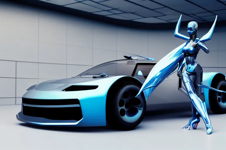 Image similar to cyberpunk alien concept inspired sports car, futuristic look, highly detailed body, very expensive, photorealistic camera shot, bright studio setting, studio lighting, crisp quality and light reflections, unreal engine 5 quality render