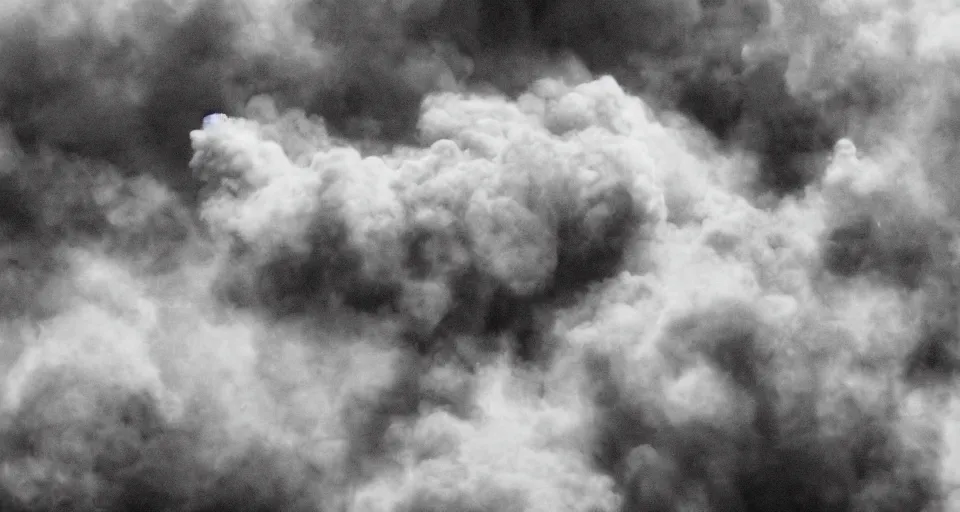 Prompt: ww1 trench battle, shots fired, clouds of smoke, aerial view, high res, 120 black and white film