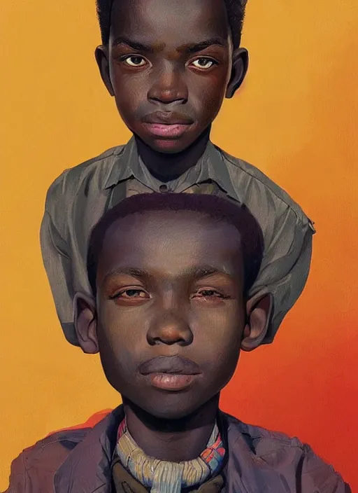 Prompt: colourful upper half portrait of an african boy with proportions in the style of jack davis - art hsiao - ron cheng, highly detailed, caricature, digital painting, illustration, smooth, sharp focus, intricate, symmetry, pinterest, behance, artstation