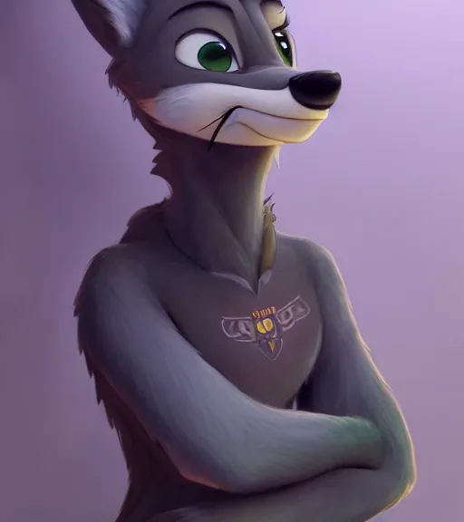 Prompt: oil painting of full body of anthromorphic female wolf, in style of zootopia, zootopia, zootopia, fursona, furry, furaffinity, 4 k, deviantart, furry art, fursona art, wearing black business suit, business suit, in style of zootopia, wolf fursona, cyberpunk, female, expressive detailed feminine face,