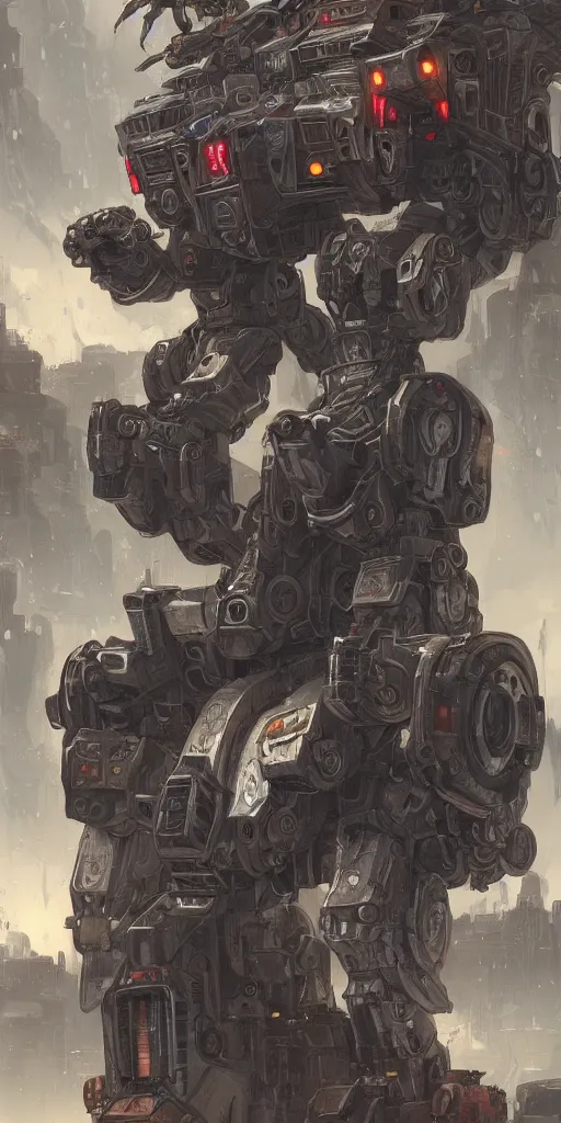 Image similar to Portrait of a mech, industrial, battletech, fantasy, intricate, highly detailed, digital painting, trending on artstation, sharp focus, illustration, style of Stanley Artgerm and Dan Mumford