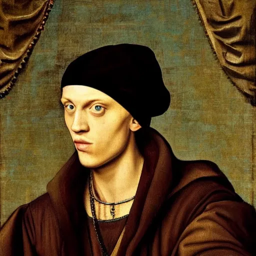 Prompt: A Renaissance portrait painting of Jamie Campbell Bower