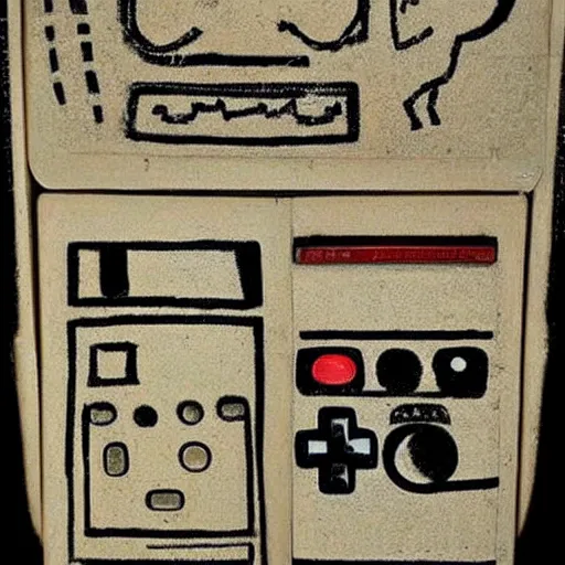 Prompt: original cave drawings of the Gameboy - estimated 600 BC