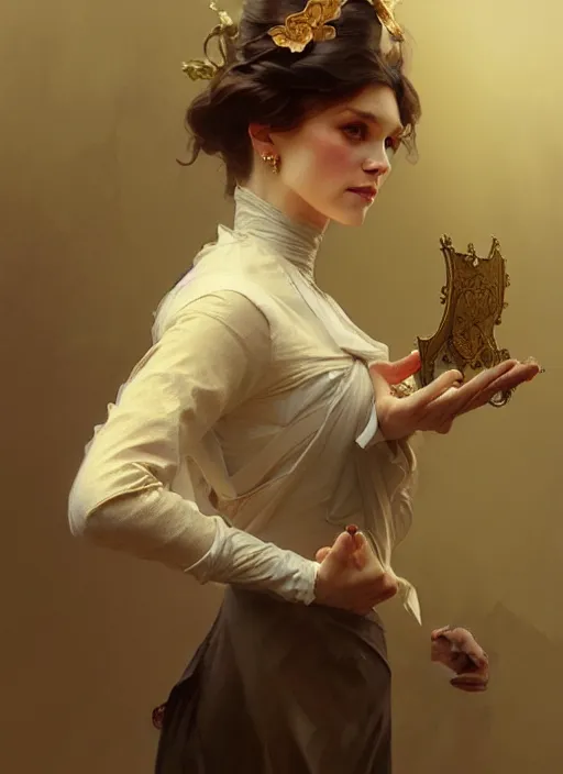 Image similar to english aristocrat talking to a painter, digital painting, artstation, concept art, smooth, sharp focus, illustration, art by artgerm and greg rutkowski and alphonse mucha