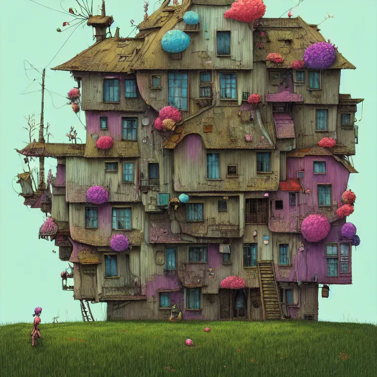 Prompt: house by alibaba, art by gediminas pranckevicius, geof darrow, dark shadows, hard lighting, floralpunk, inking, etching, screen print, masterpiece, trending on artstation, sharp, pastel high contrast hd, 8 k hyper detailed