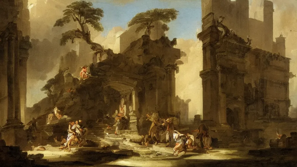 Image similar to a painting in the style of hubert robert.