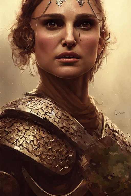 Image similar to natalie portman, legendary warrior, heroic, lord of the rings, tattoos, decorative ornaments, battle armor, by carl spitzweg, ismail inceoglu, vdragan bibin, hans thoma, greg rutkowski, alexandros pyromallis, perfect face, fine details, realistic shading photorealism