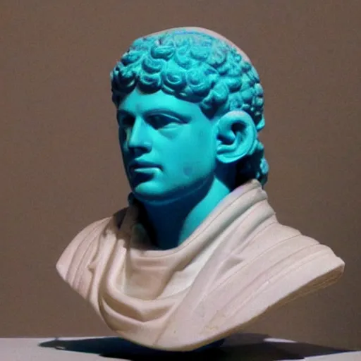 Prompt: roman bust wearing headphones, vaporwave!!!!! aesthetic