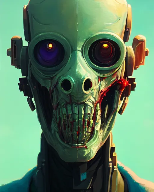 Image similar to highly detailed vfx portrait of a character of a zombie robot, stephen bliss, unrealengine, greg rutkowski, loish, rhads, beeple, makoto shinkai and lois van baarle, ilya kuvshinov, rossdraws, tom bagshaw,