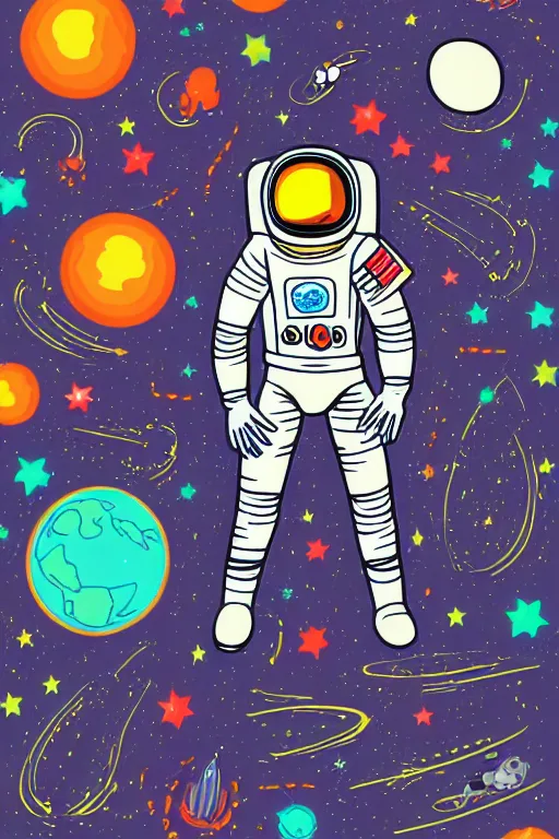 Image similar to A portrait of a skeleton as an astronaut on the moon, sticker, colorful, illustration, highly detailed, smooth and clean vector curves, no jagged lines, vector art, smooth