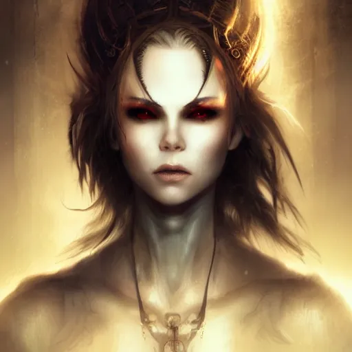 Image similar to kerli koiv nordic volva, darkwave, darksynth character portrait, sharp, digital matte painting, art by luis royo, greg rutkowski, wlop, dramatic lighting, trending on artstation