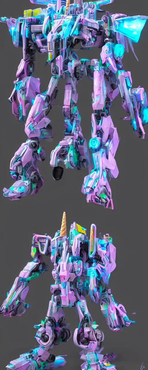 Prompt: one mech unicorn，colorful, 3D, real engine, 8k