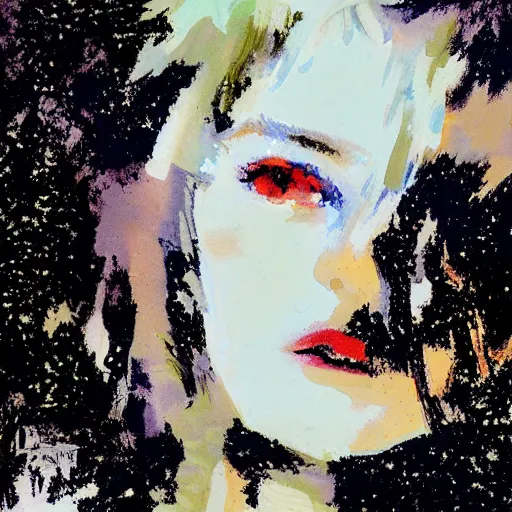 Image similar to abstract painting of Elle Fanning, by Bill Sienkiewicz