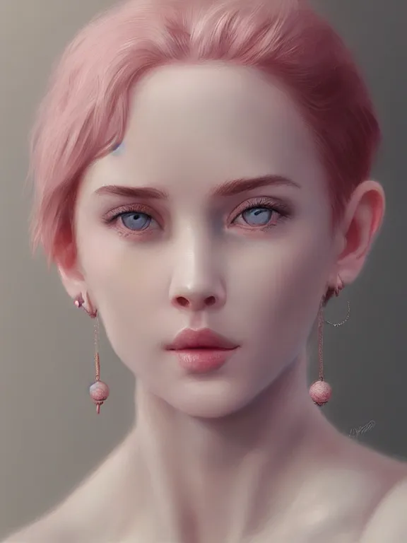 Prompt: beautiful russian girl with short pink hair and nose piercing, thin round earrings, winds of winter, au naturel, hyper detailed, digital art, trending in artstation, cinematic lighting, studio quality, smooth render, octane rendered, concept art, sharp focus, illustration, art by artgerm and greg rutkowski and wlop