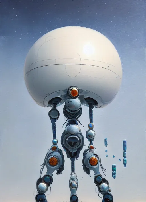 Prompt: an intricate oil painting of a giant pristine white humanoid curvy feminine figure bubble mech with rounded components by simon stalenhag, inspired by nier : automata, clean white lab background