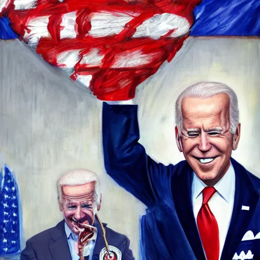 Image similar to freaky presidential portrait of Joe Biden by Ed 'Big Daddy' Roth and Jon McNaughton