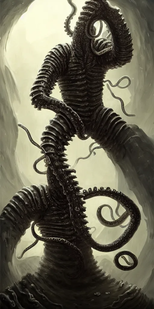 Image similar to a medieval knight slowly transforming into a tentacle monster, matte oil painting, concept art, dnd, clear, crisp, sharp, bones, armor, eldritch, award - winning, extremely detailed, 4 k, 8 k