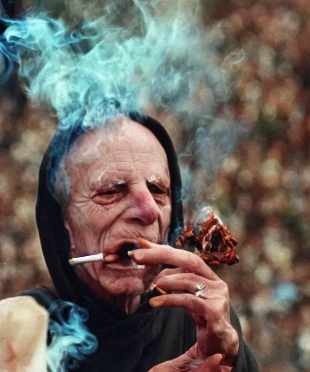 Prompt: photograph of emperor palpatine smoking weed at woodstock in 1 9 6 9, 3 5 mm film, kodachrome