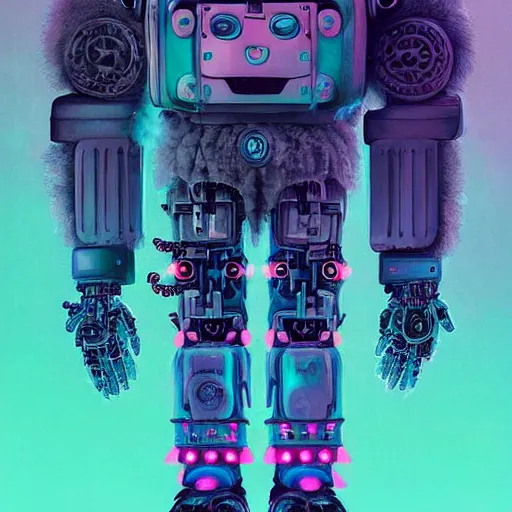 Image similar to a fluffy cyberpunk robot fractal, full shot:: by Martine Johanna and Simon Stålenhag and Chie Yoshii and Casey Weldon and Guillermo del toro :: ornate, dynamic, particulate, pastel colors, intricate, elegant, highly detailed, centered, artstation, smooth, sharp focus, octane render, 3d