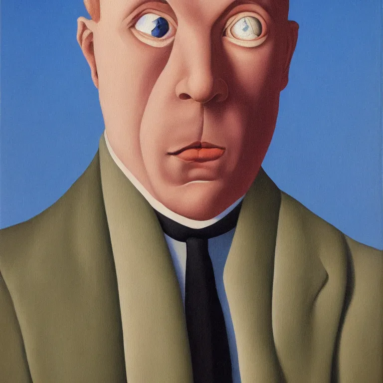 Image similar to portrait of man in a suit with hidden face by rene magritte, detailed painting, hd, hq, high resolution, high detail, 4 k, 8 k