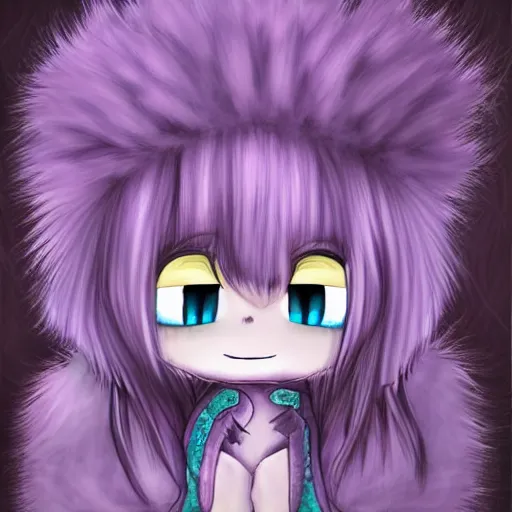 Image similar to purple fluffy cute chibi monster, digital art, very adorable