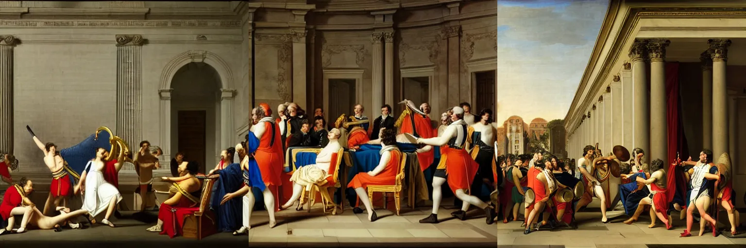 Prompt: the Game of Bands musical competition, in the neoclassical style of Jacques-Louis David