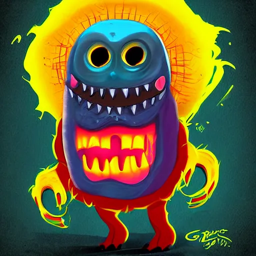Prompt: Menacing cute little monster trying to be scary digital art by greg rutkowsky