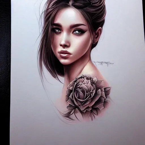 Image similar to tattoo design, beautiful portrait of a girl by artgerm, artgerm