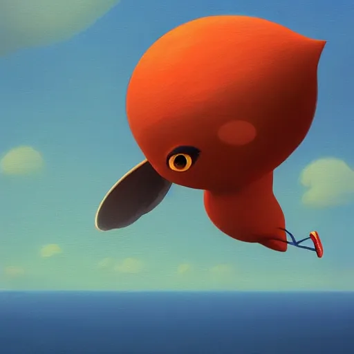 Prompt: goro fujita ilustration view from the sky of a bird with open wings full of feathers flying over the ocean, painting by goro fujita, sharp focus, highly detailed, artstation